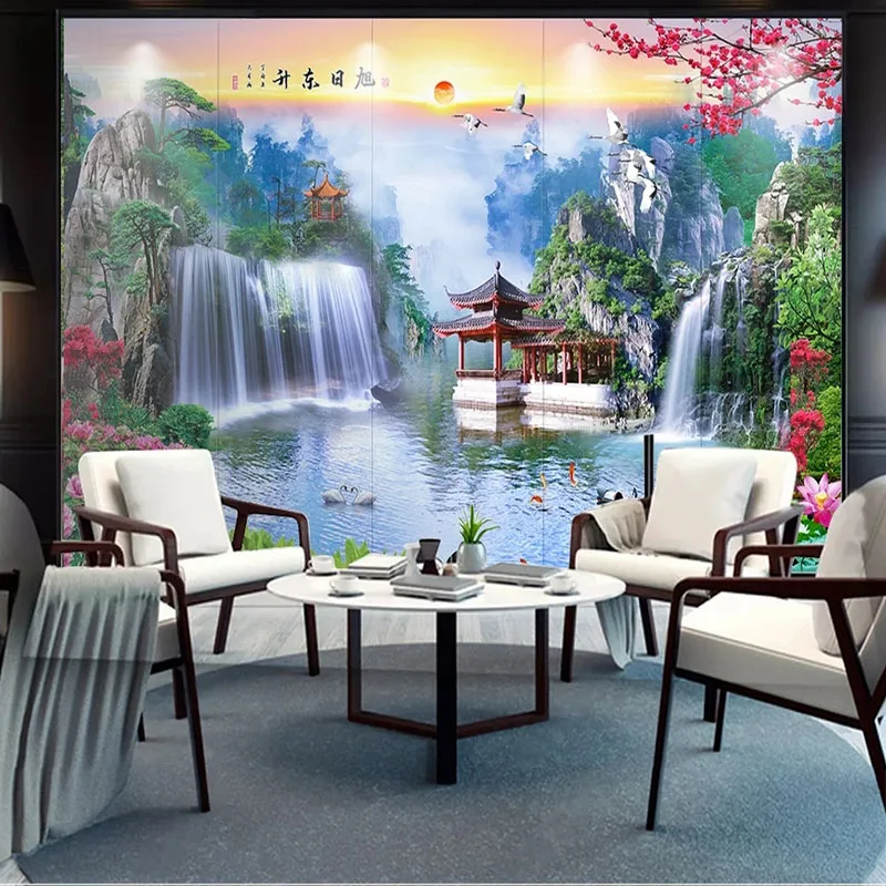 Custom Any Size Mural Wallpaper 3D Landscape Painting Waterfall Landscape Flow Water Make Money TV Sofa Background Wall Tapety