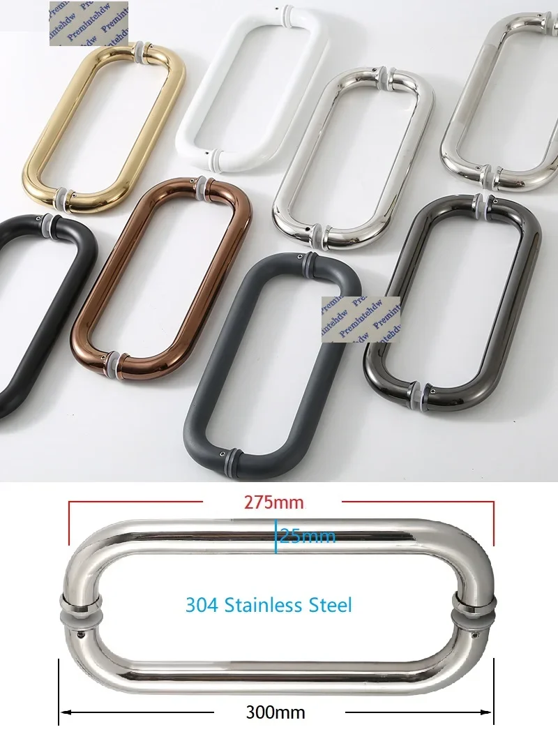 304 Stainless Steel Tubular Glass Back To Back Door Shower Box Pull Handle Rose Gold White Matte Black Shiny Commerical Entry