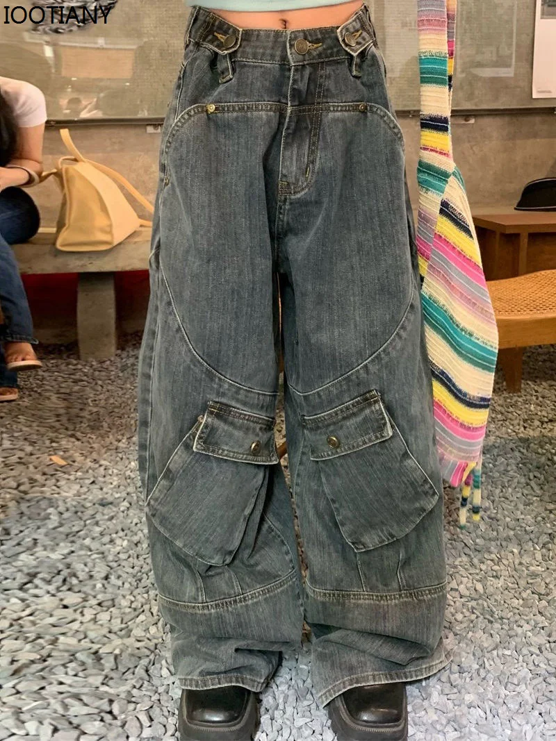

2024 American Retro Large Size Washed Work Jeans High Street Hip Hop Fashion Loose Hot Girl Floor Mopping Pants Women Trousers