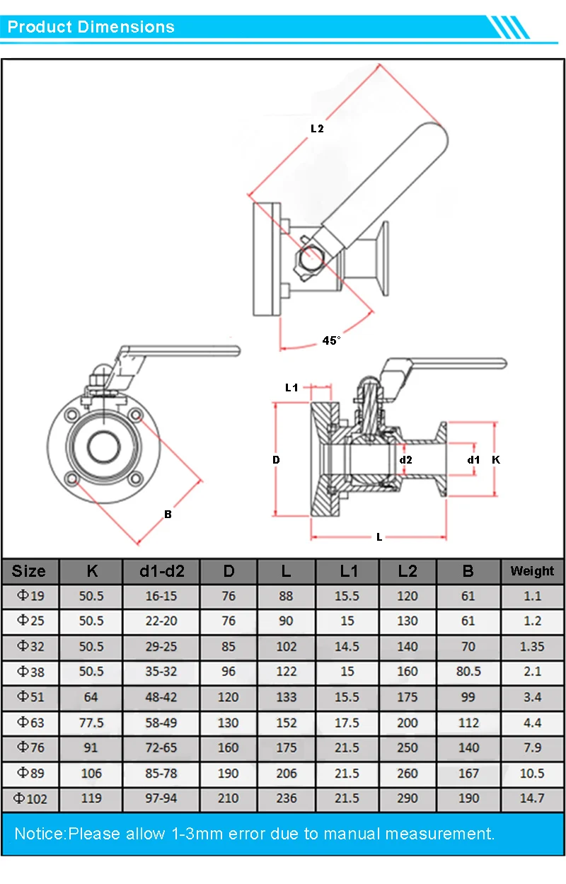3/4" 1" 1-1/4" 2“ Sanitary Quick Release Tank Bottom Ball Valve Stainless Steel Flanged Tank Bottom Valve For Dairy Homebrewing – Detail 1