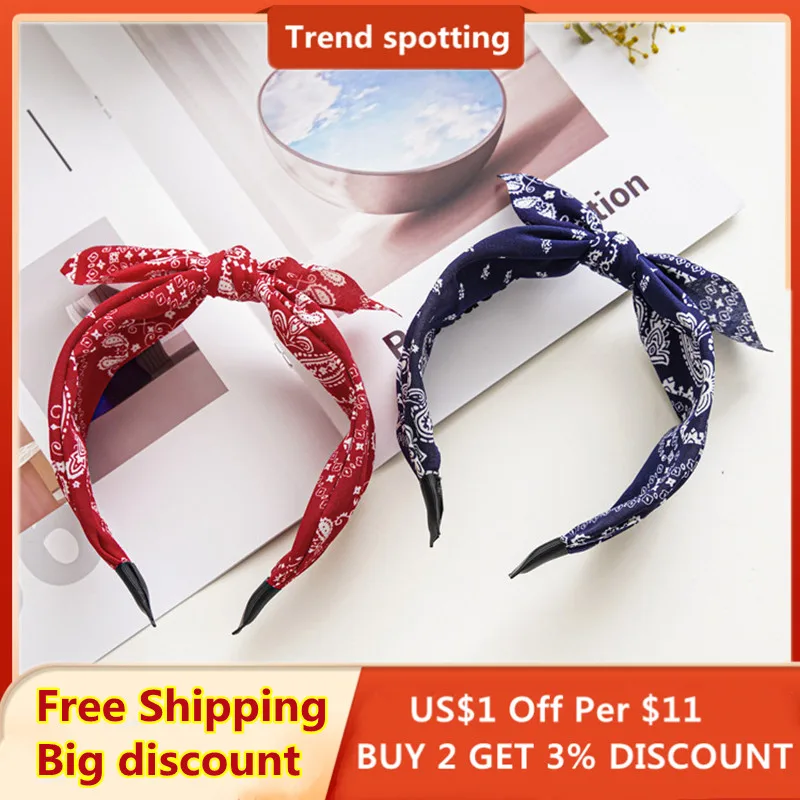 Bow Wide Brimmed Head Hoop For Women Hair Accessories Boho Floral Print Headbands Cross Knot Hair Hoop Vintage Elegant Headwear