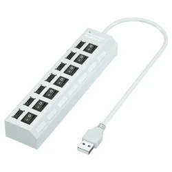 7-Port USB Hub with Power Adapter and On/Off Switch (WHITE)