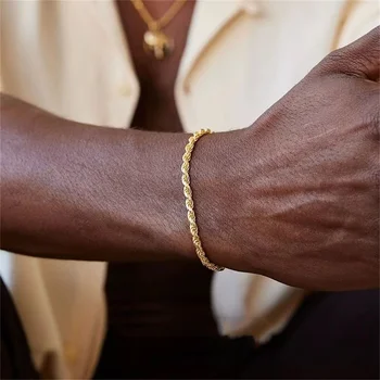 Bracciale da uomo con catena intrecciata in acciaio inossidabile Hip Hop Bracciale moda retrò color oro per accessori di gioielli alla moda da donna 1