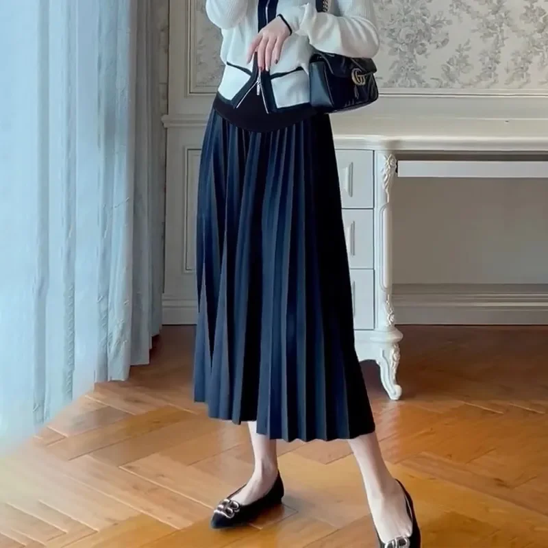 Pregnant Women Skirt Autumn Winter Fashion Pleated A Line Maternity Long Skirts Warm Loose Belly Clothes