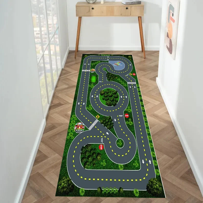 שטיח רץ למסלולי מירוץ, שטיח עיר כביש, שטיח משחק תנועה עירוני לרצפה, שטיח רך לילדים לטיפוסים, קישוט לבית