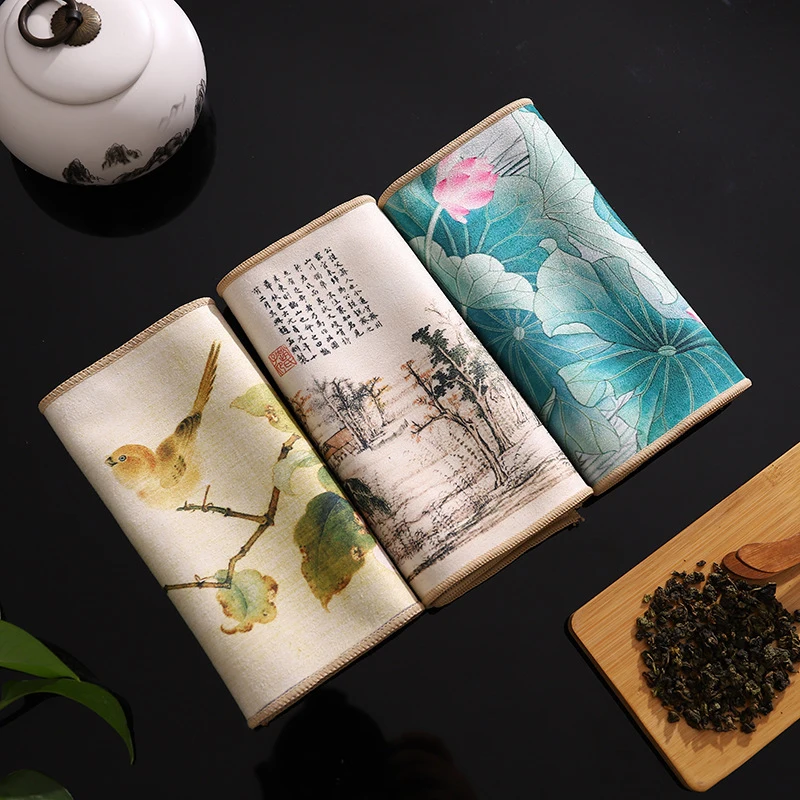 

Chinese Painted Tea Towel Absorbent Rag Thickened Table Cleaning Tea Cloth Cotton Household Cloth Dish Cleaning Wipe Tea Towels