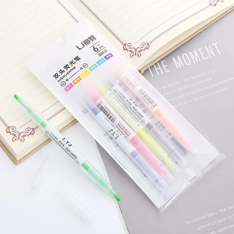 Double Head Fluorescent Highlighter Pen Markers Drawing Pen 3/6Pcs/Set for Student School Office Supplies