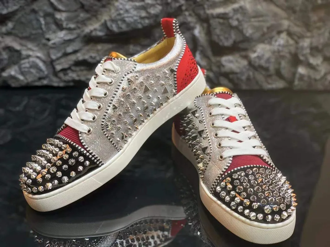Luxury Designer Shoes Dress Red Bottoms Shoes for Men Casual Male Sneakers  Flats Knight Spiked Trainers Birthday Present Summer