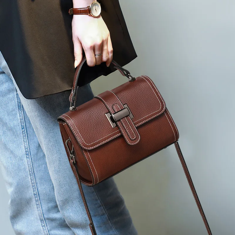 여성용 정품 가죽 숄더 핸드백, 고급 레트로 패션, 다목적 통근 크로스바디 백, 럭셔리 디자이너, 20.5x9x15cm 