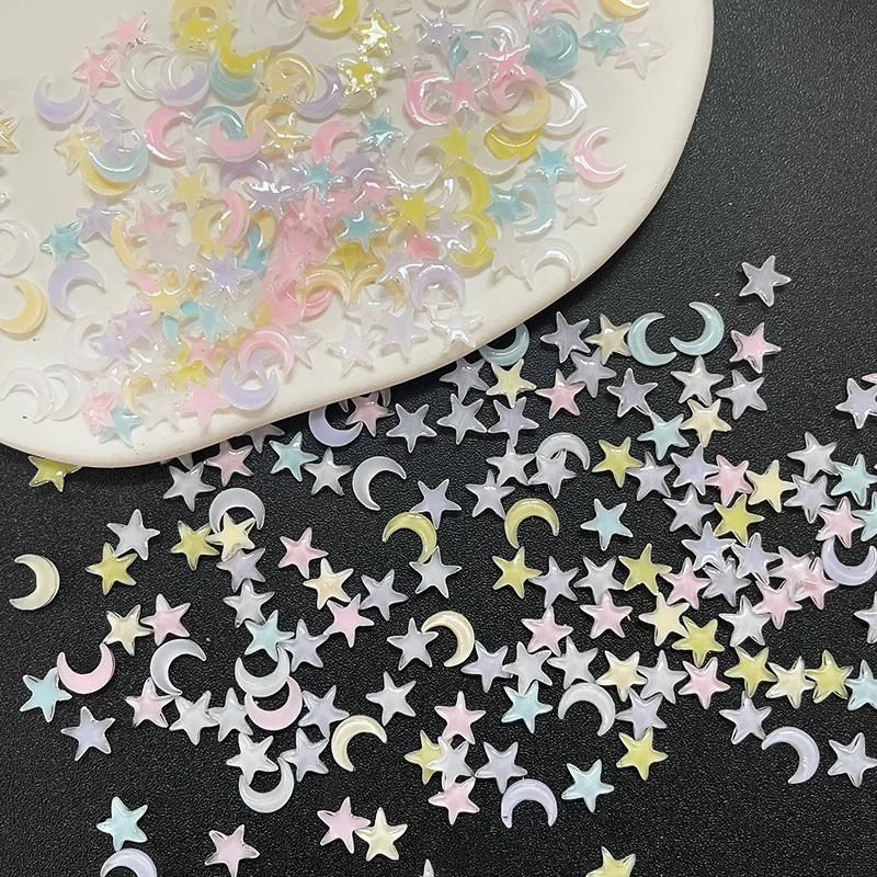 100Pcs Nail Resin Gems Star/Moon Nail Art Cute Designs Charms For DIY Manicure 3D Nail Accessories Decoration Rhinestones 4