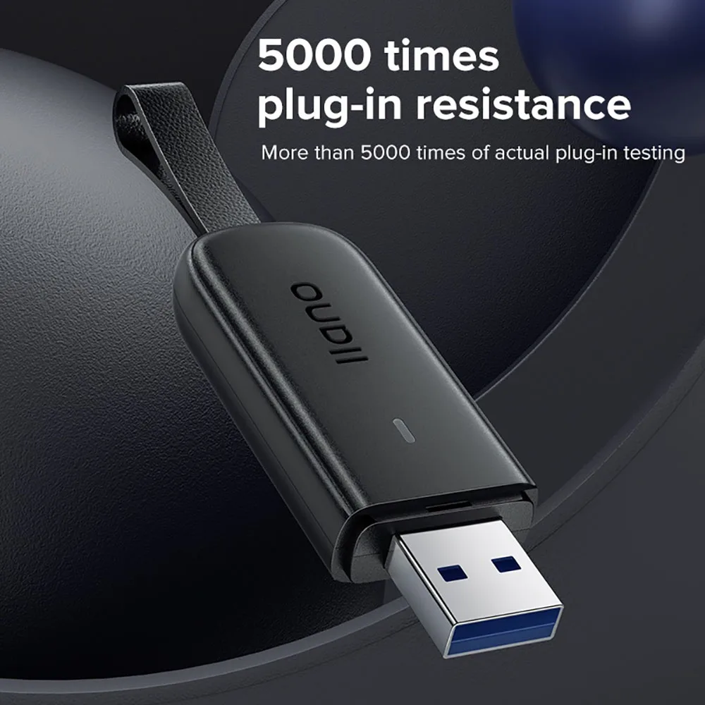LLANO SD TF 스마트 카드 리더기, 가죽 랜야드 포함, 최대 480Mbps, 최대 1024GB 읽기 가능