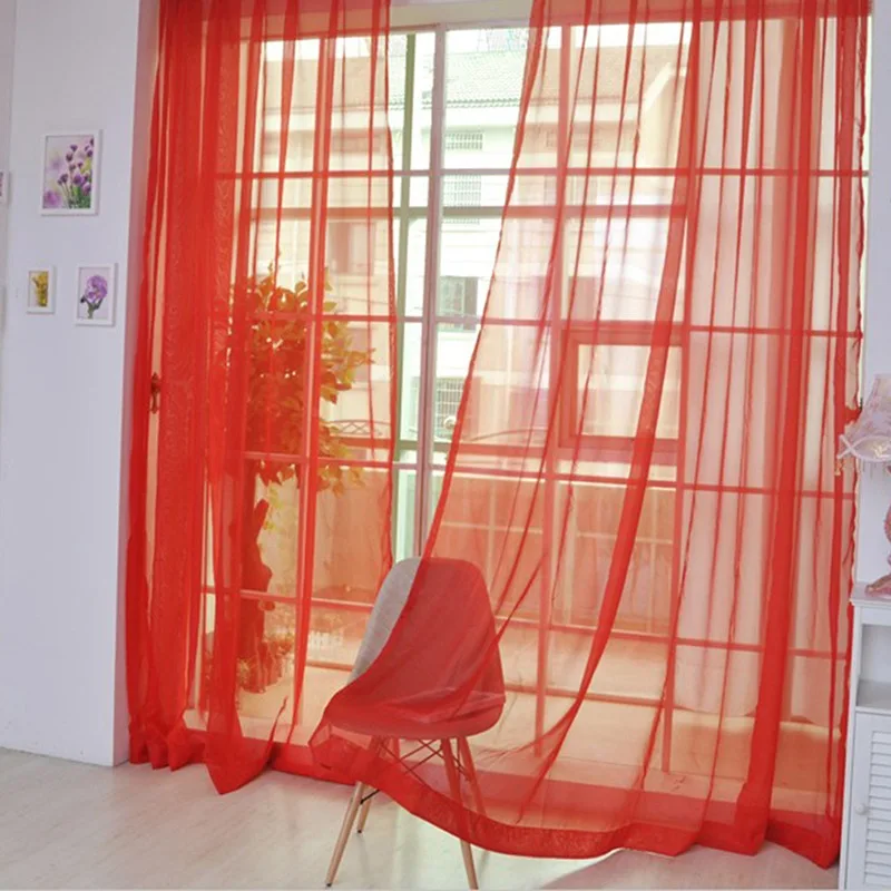 1 pc Colorful Sheer Tulle Curtains Polyester Solid Color Rod Pocket Curtain For Bedroom Kitchen Living Room Kid Room Classroom