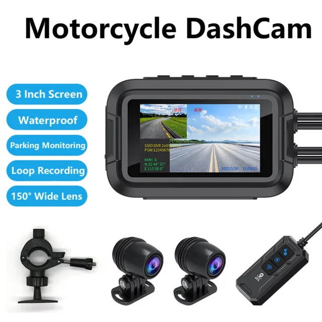 와이파이 GPS 오토바이 대시캠 듀얼 AHD 1080P 대시 캠, 모토 카메라, 전면 및 후면 블랙박스, 비디오 녹화 오토바이 DVR, 3.0 인치
