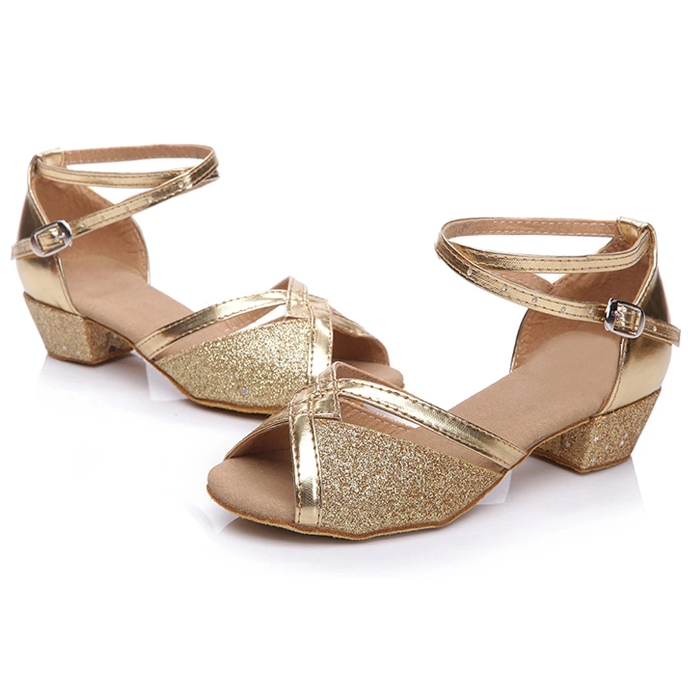 Girls Princess Shoes Sequined Latin Dance Shoes Peep-Toe Sandals Pumps with 3cm Heel  Pearl Crystal Bling Kids School/Team Shoes
