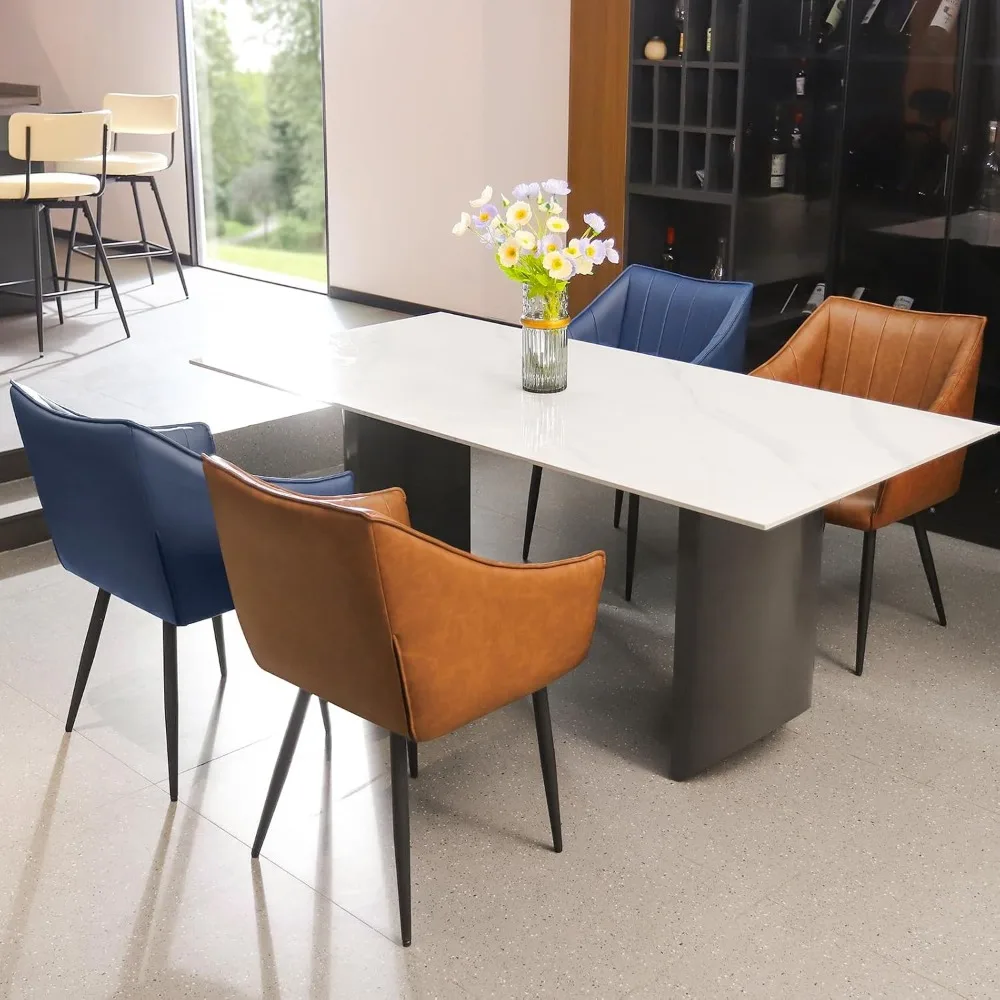 Modern Leather Dining Chairs Set of 2- High Back, Armrest, Metal Legs - Ideal for Kitchen, Dining & Reading  table restaurant 6