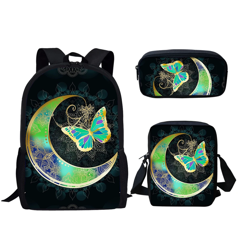 

Belidome Mandala Butterfly Moon Print 3Set School Bags for Teen Boys Girls Casual Backpack for Student Bookbag Back to School
