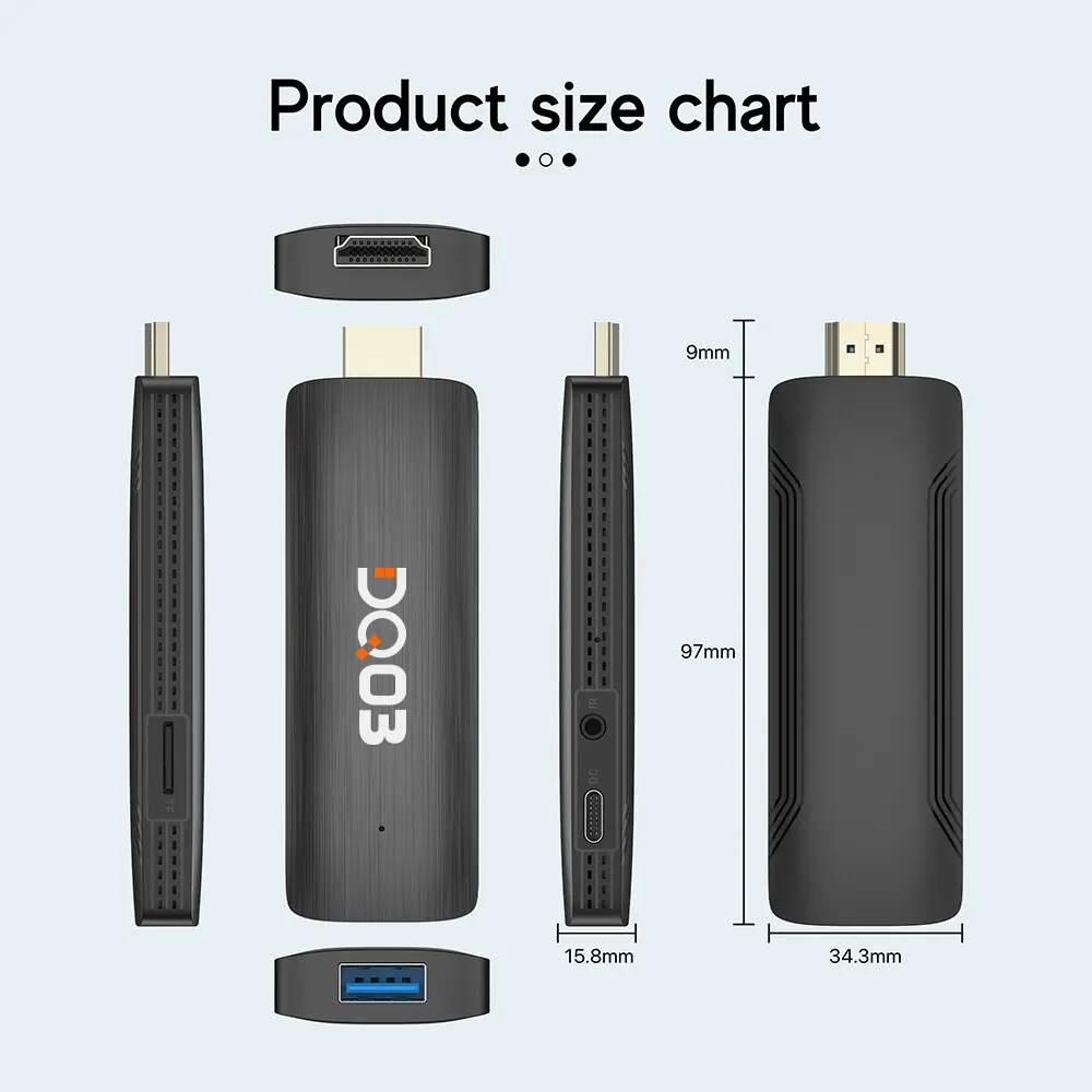 Dq03 mini tv stick android 10 quad core arm cortex a53 2gb 16gb suporte 4k h.265 2,4g e 5,8g wifi streaming caixa de tv inteligente 1gb 8gb