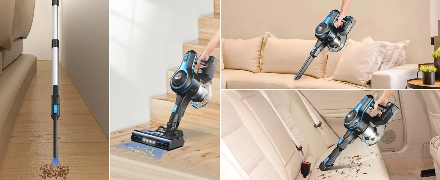 INSE N5S Akku-Staubsauger, 20 kPa, 6-in-1, leichter Stabstaubsauger mit 2200 mAh wiederaufladbarem Akku für Teppich, Tierhaare, Bett – Detail 6