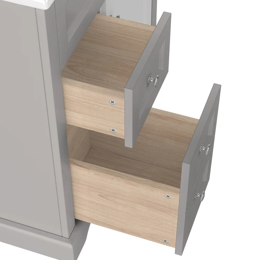 76 x 46 x 87 cm, bodenstehender Badezimmerschrank mit Waschbecken, feuchtigkeitsbeständig lackiert, sanft geschlossene Schubladen, Türregale, ausklappbare Schublade – Detail 16