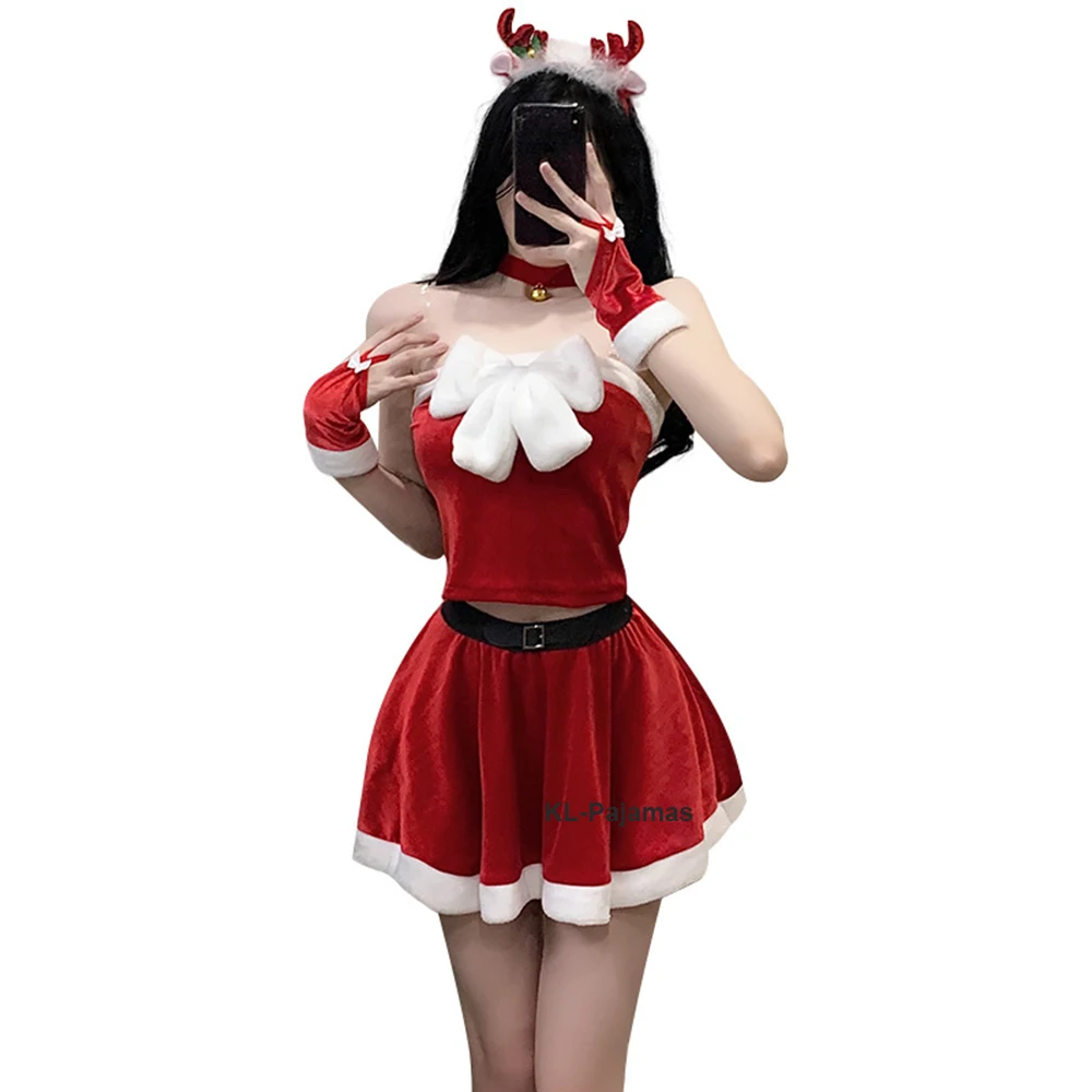 

Christmas Mrs Santa Claus Cosplay Costumes Holiday Festival Suit Party Fancy Dress Crop Top + Skirt Set Sexy Lingerie Nightdress