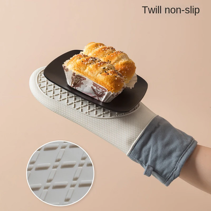 Oven Gloves Thicken Silicone Gloves Oven Heat Insulated Finger Gloves Cooking Microwave Non-slip Gripper Pot Holder Kitchen Baking Tool