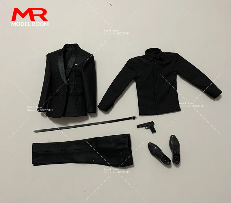 おもちゃセンター-男性兵士アクションフィギュア用の黒のスーツ、1/6