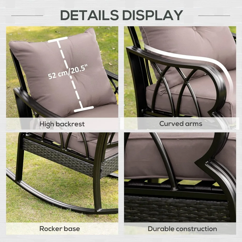 2 Piece Outdoor Wicker Rocking Chairs with Padded Cushions, Aluminum Furniture Rattan Porch Rocker Chairs with/Armrest 6