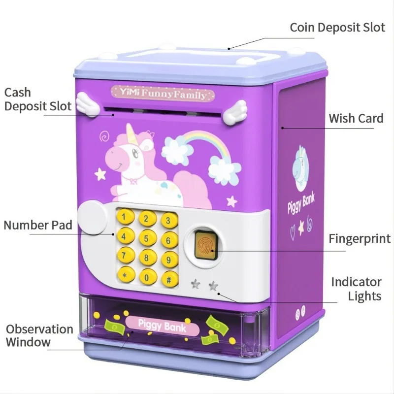 Electronic Fingerprint ATM Piggy Bank with Music for Boys Girls Unicorn Panda Bear Money Bank for Toddlers Kids Birthday Gift