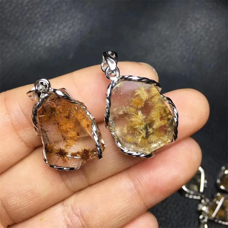 

S925 Natural Quartz Rutilated Flower Pendant Healing Crystal DIY Necklace Women Jewelry Accessories Romantic Holiday Gift 1PCS