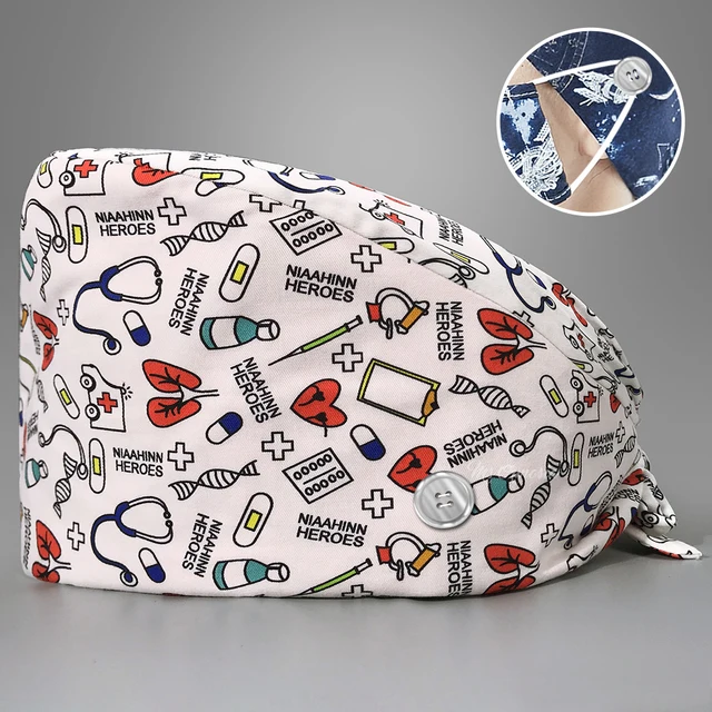 New Fashion Cotton Skull Cartoon Print Hat Adjustable Work Cap Beauty Salon Nursing Cap Male Surgical Hat Wholesale Scrub Caps 22142