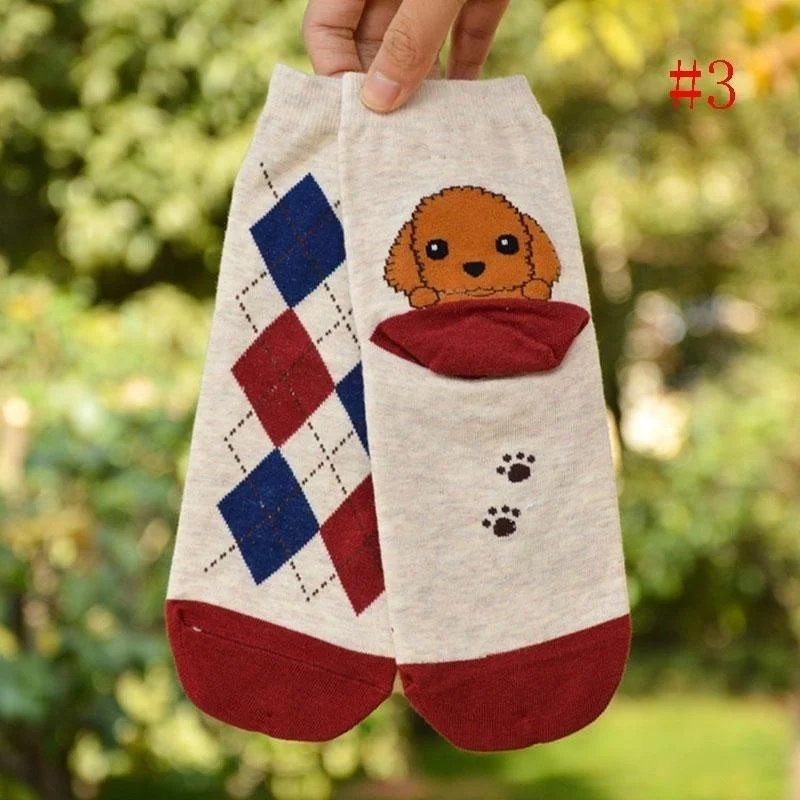 1 Pair Female 3D Animal Dogs Footprints Socks Women Cotton Floor Length Casual Striped Cartoon Socks