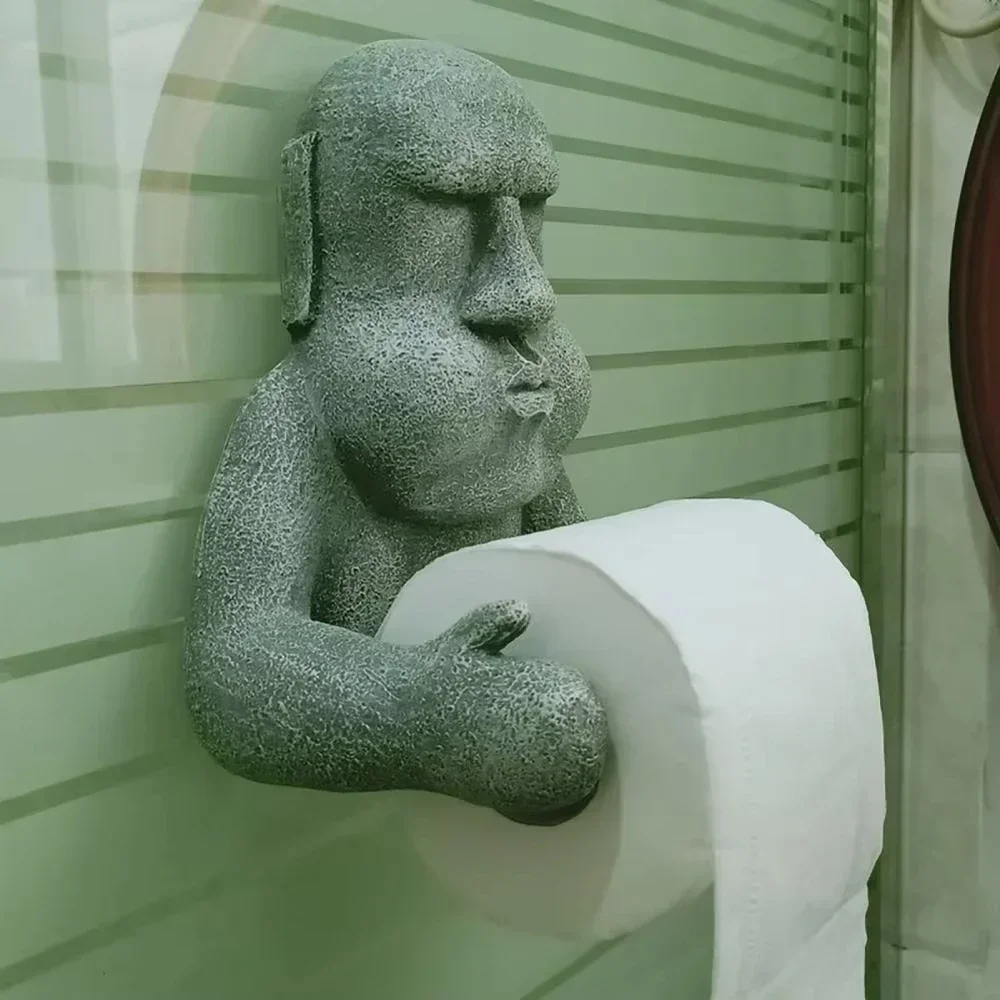 Easter Island Moai Tissue Holder Wall Mounted Resin Statue Toilet Paper Holder Moai Statue Bathroom Tissue Holder 4