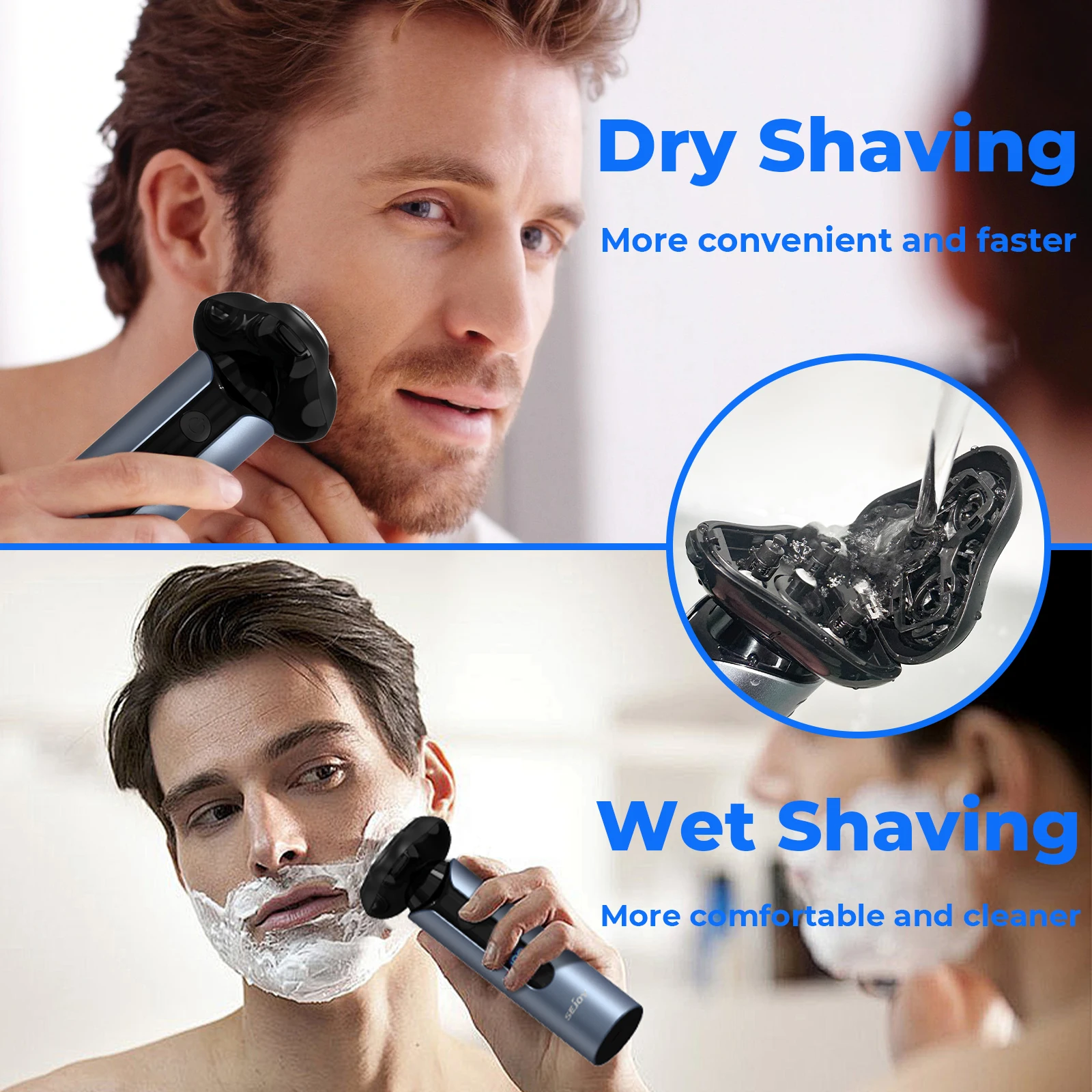 Electric Shaver Electric Razor Rotary Shaver Electrical Rotary Shaver Cordless Shaver Sejoy Electric Shaver for Men 3D Floating Blade Washable Type-C USB Rechargeable Beard Razor Trimmer Machine For Barber
