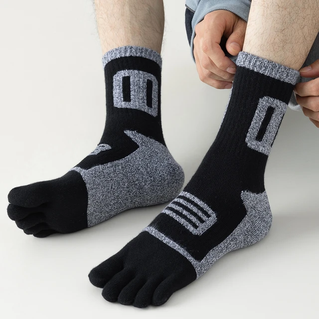3 Pairs Fleece Toe Socks Men Autumn Winter Warm Five Finger Socks Man High Quality Cotton Sports Crew Socks Running 2