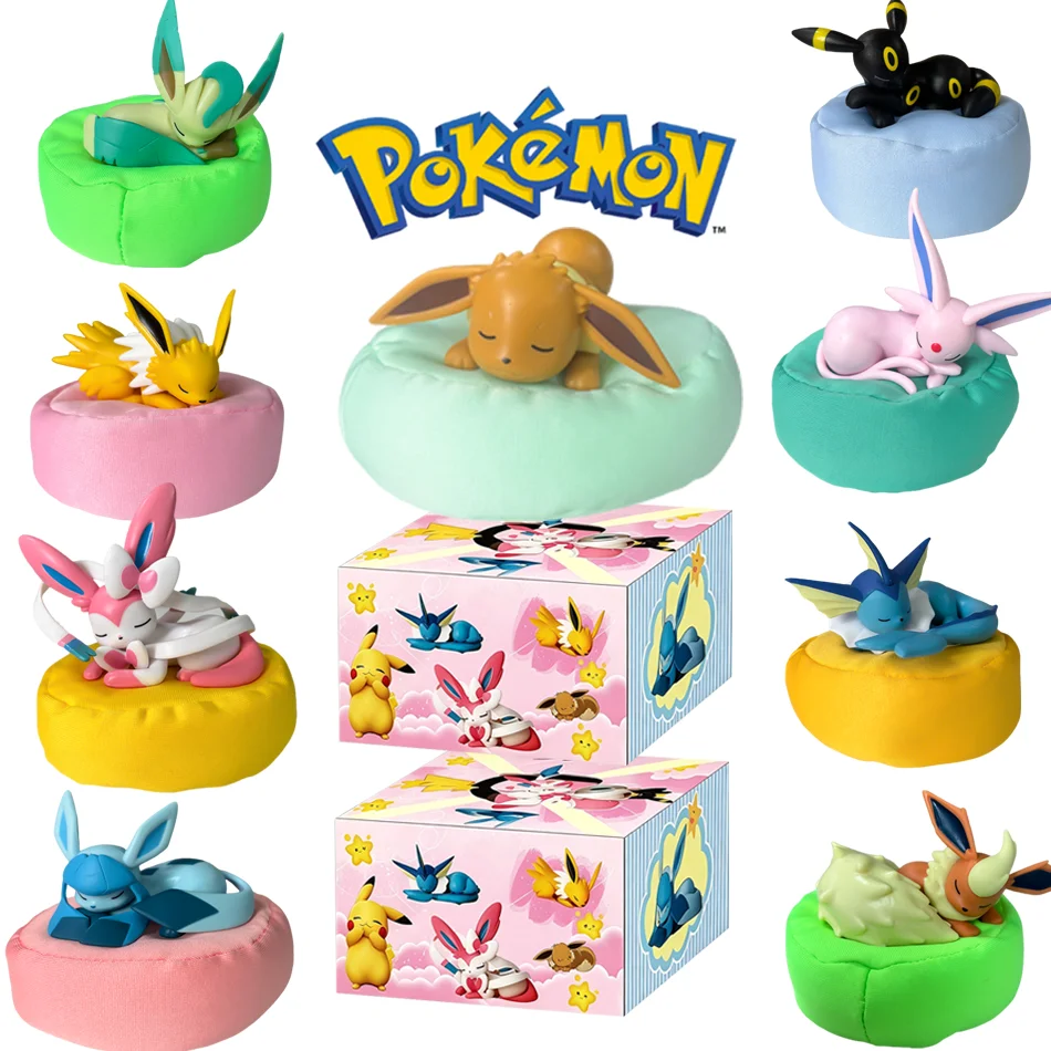 Anime Poké Mon Blind Box Eevee Family Sleeping Series Figurines - Adorable Collectible Toys Gift Set