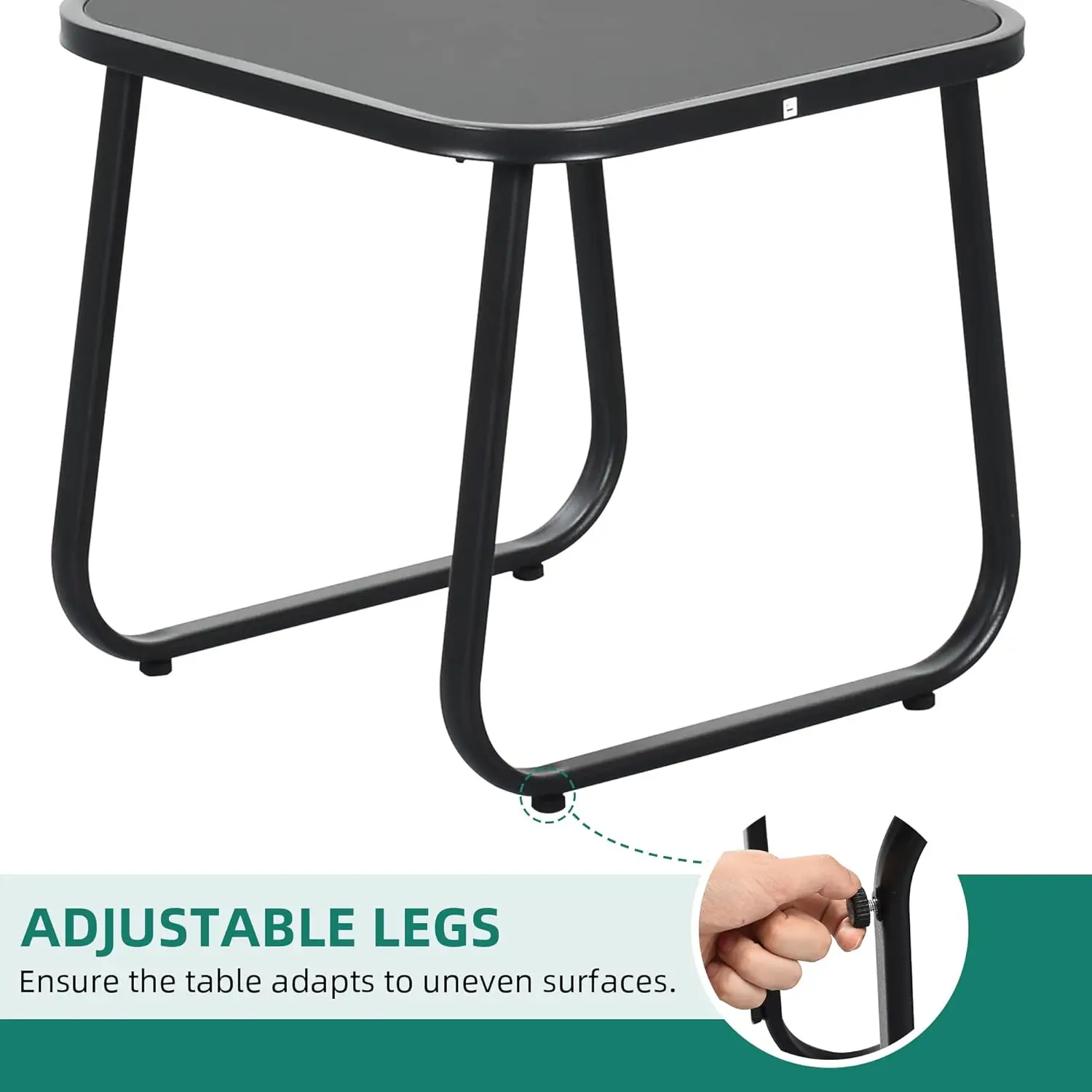 3 Piece Patio Set. Rocking Chairs. Glass Table. Textilene Fabric. Outdoor Set. Backyard, Garden, Balcony, Poolside. Black.