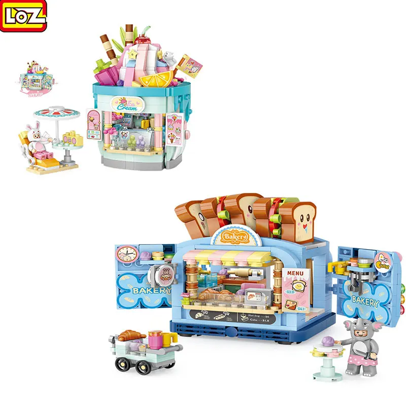 

LOZ New Mini Creative Block Ice Cream Street View Shop Amusement Park Series Toast Shop Store Model Small Particle Children Gift