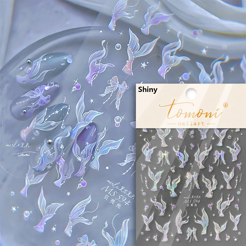 Shimmering Ocean-Themed Nail Art Stickers with Little Red Fish and Goldfish Designs