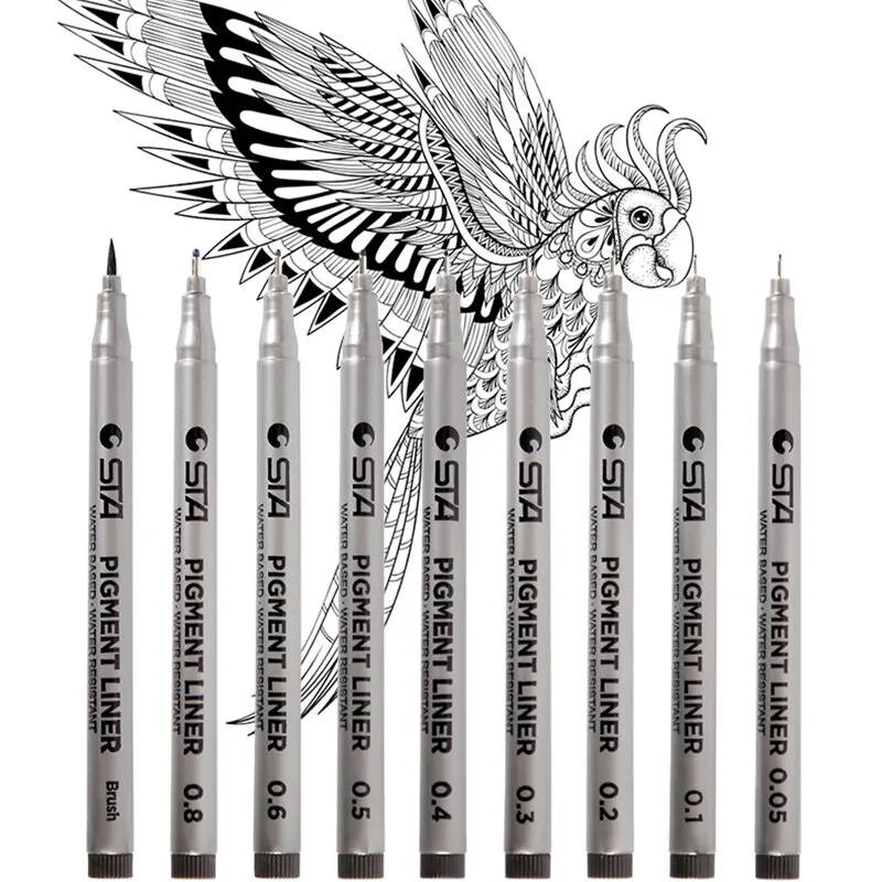 Pigment Liner Pigma Micron Ink Marker Pen 0.05 0.1 0.2 0.3 0.4 0.5 0.6 0.8mm Brush Different Tip Black Fineliner Sketching Pens