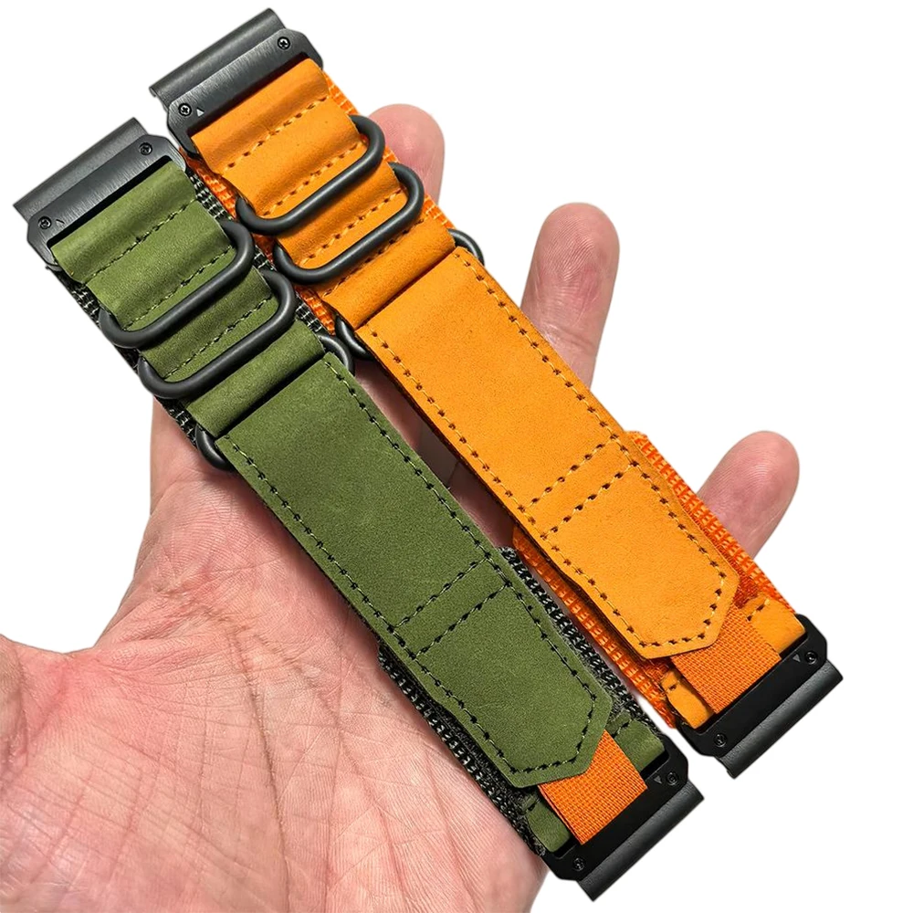 Rugged Hybrid Leather Nylon Watchband - 26mm Strap