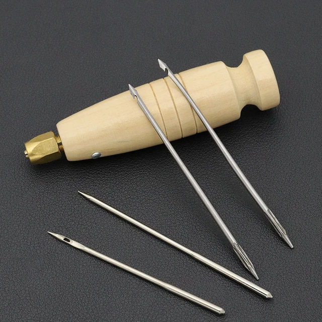 Leather Sewing Awl Set 3 Hand Stitch Needle Tool Kit with Brass Handle for  Handmade Shoe Repair