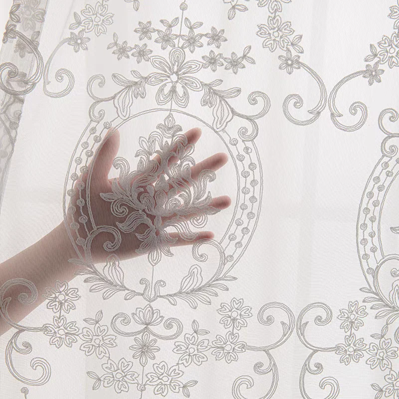 Embroidered White Tulle Sheer Curtains Living Room Bedroom Wedding Voile Flower Drapes Windows Backdrop Europe