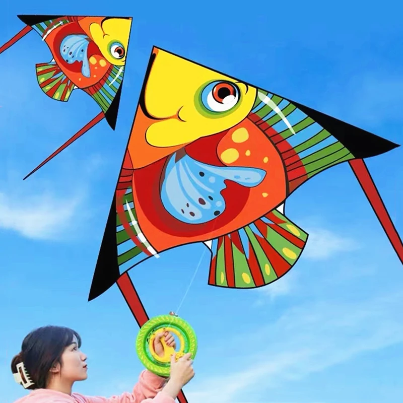 New fish kites flying children kites line outdoor toys for kids kites ripstop nylon kites goldfish kite dragon fly kite handle