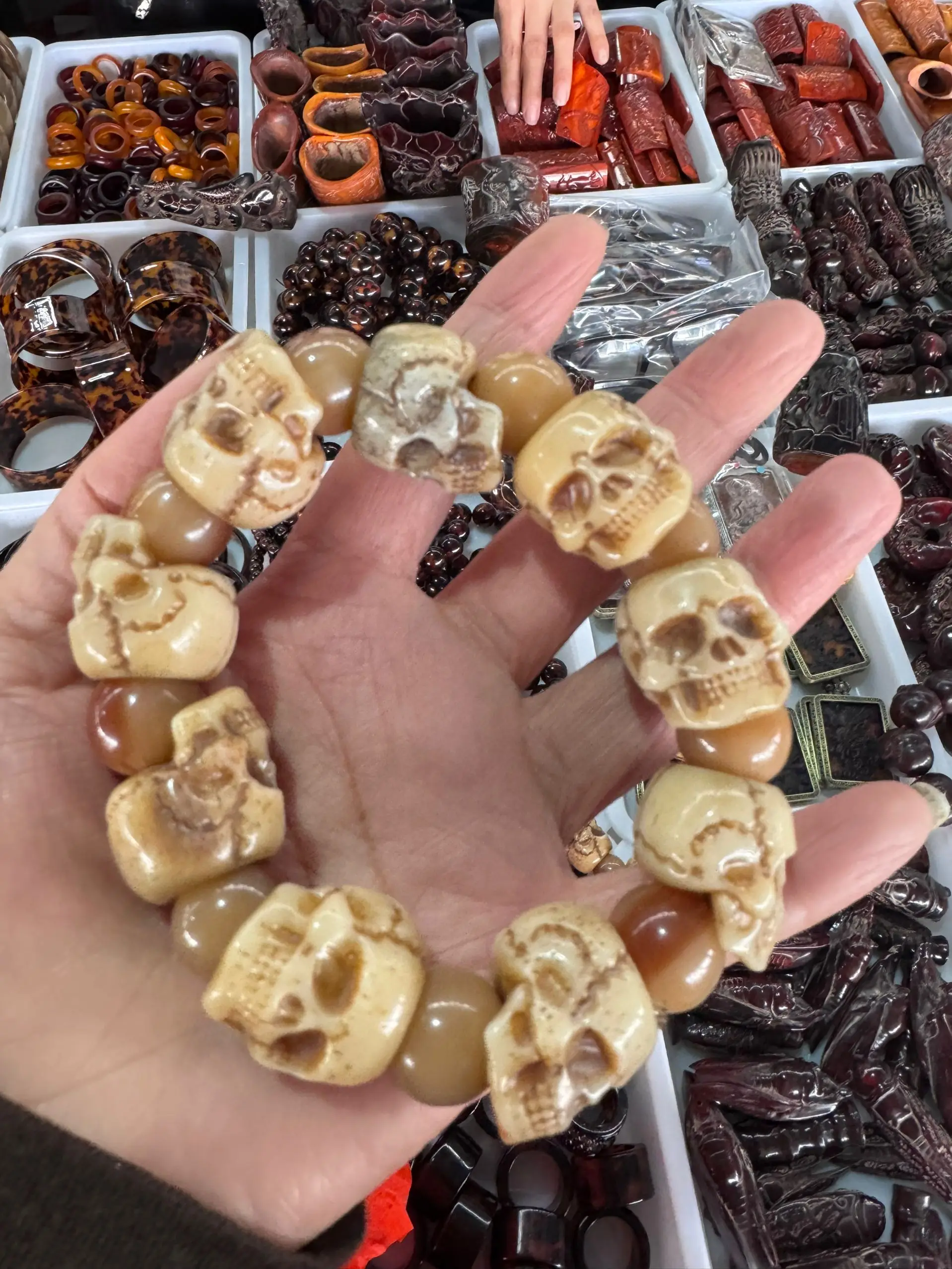 Buddha Groove Handmade Tibetan Skull Bracelet - Adjustable Wood & Bone Beads, Crafted In Nepal