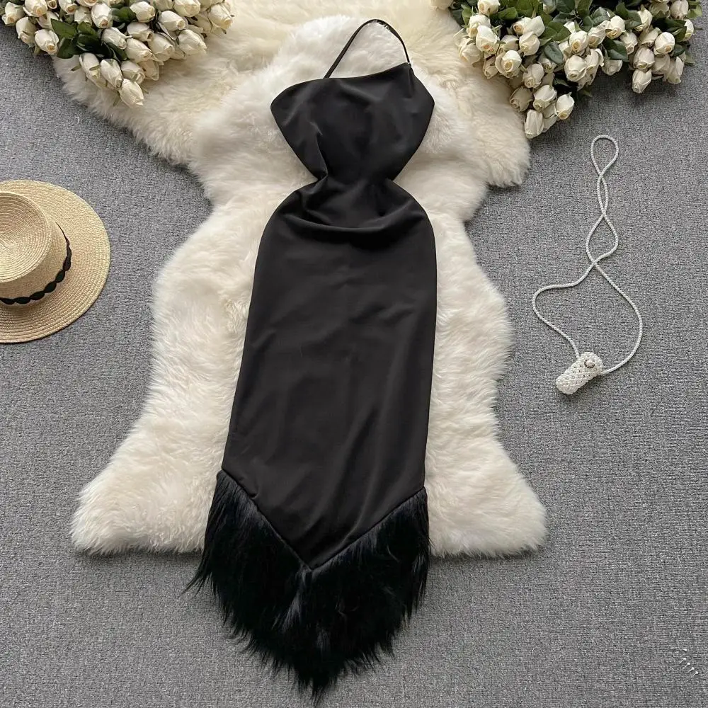 

Elegant Green Evening Dresses For Women 2023 One Shoulder Feather Birthday Party Dresses Sexy Backless Bodycon Midi Dress Black