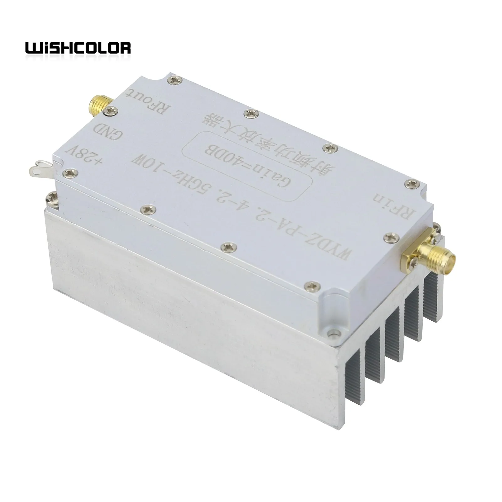 Wishcolor WYDZ-PA-2.4-2.5GHz-10W RF 전력 증폭기, 방열판 설계, 40dB 이득, 10W 출력