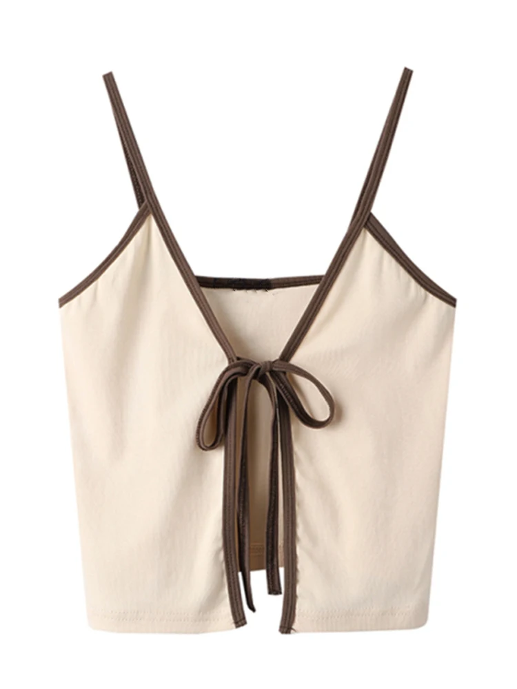 Casual Women Beige Brown Soft Cotton V Neck Slim Camisole 2022 Summer Fashion Ladies Spice Female Knitted Sleeveless Top