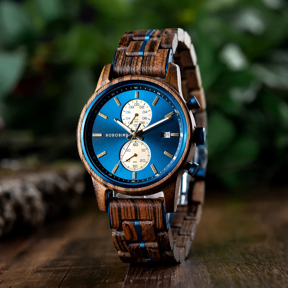BOBO BIRD Men's Watches Wooden Quartz Wrist Watch Date Display Wood Timepieces Reloj Hombre Men Gifts Custom Dropshipping