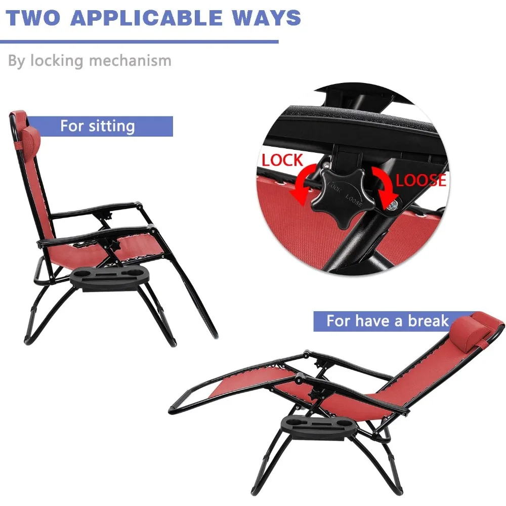 Zero Gravity Chair Patio Folding Lawn Lounge Chairs Outdoor Lounge Gravity Chair Camp Reclining Lounge Chair with Cup Holder 5