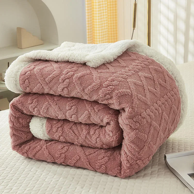 

Lamb Cashmere Blanket for Bed Sofa Winter WarmThicken Velvet Throw Blanket Jacquard Taffeta Coral Fleece Bedspread Bed Cover